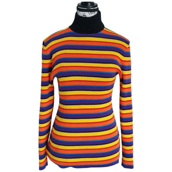 90s Le Château vibrant stripped turtle neck sweater top - Picture 1 of 4